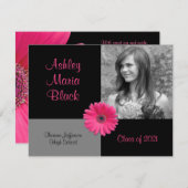 Pink Gerbera Foto Abschluss Einladung (Vorne/Hinten)