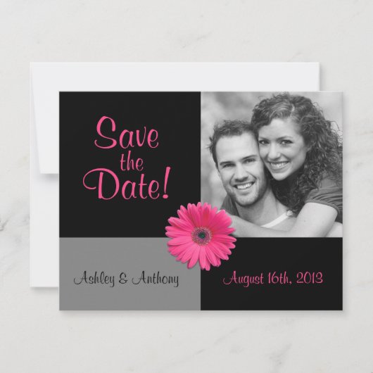 Pink Gerbera Foto Wedding Save the Date (Vorderseite)