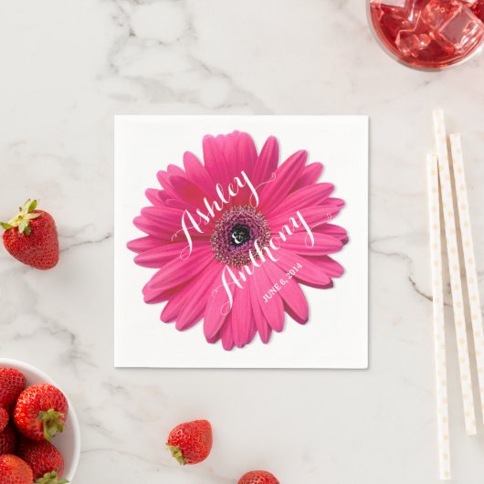 Pink Gerbera Gerber Daisy Personalisiert Wedding Serviette (Beispiel)