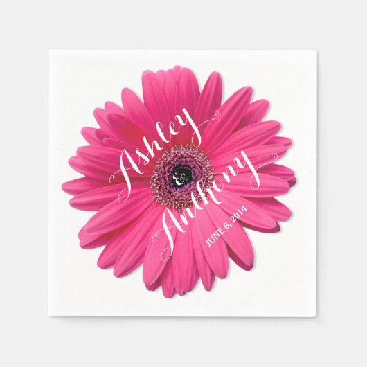Pink Gerbera Gerber Daisy Personalisiert Wedding Serviette (Vorderseite)