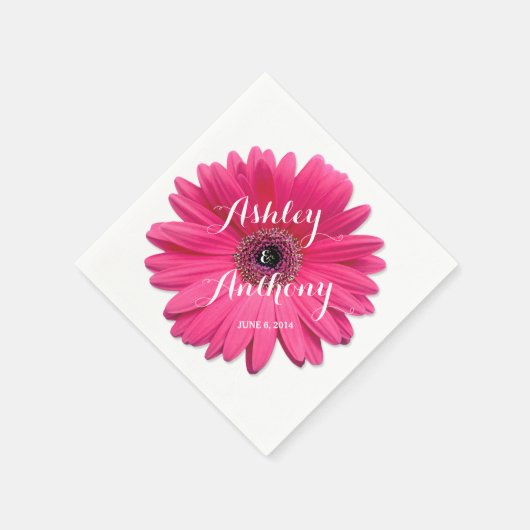 Pink Gerbera Gerber Daisy Personalisiert Wedding Serviette (Ecke)