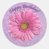 Pink Gerbera Happy Birthday Aufkleber (Vorderseite)