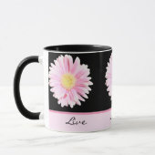 Pink Gerbera on Black Live, Liebe, Laugh Tasse (Links)