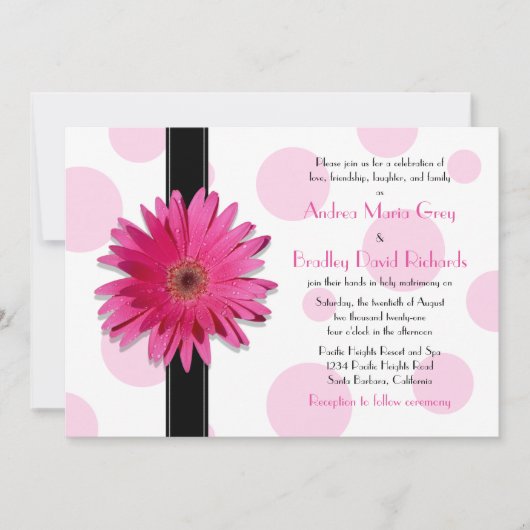 Pink Gerbera Polka Dot Wedding Einladung (Vorderseite)