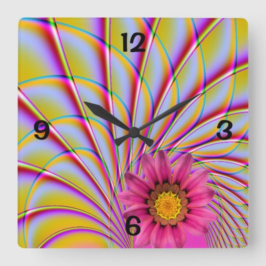 Pink Gerbera Wallclock Quadratische Wanduhr (Vorderseite)