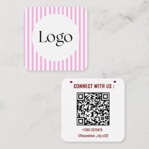 Pink gestreifte QR-Code-Visitenkarte Benutzerdef Quadratische Visitenkarte