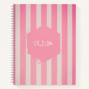 Pink gestreiftes Notebook mit individuellem Namen Notizblock