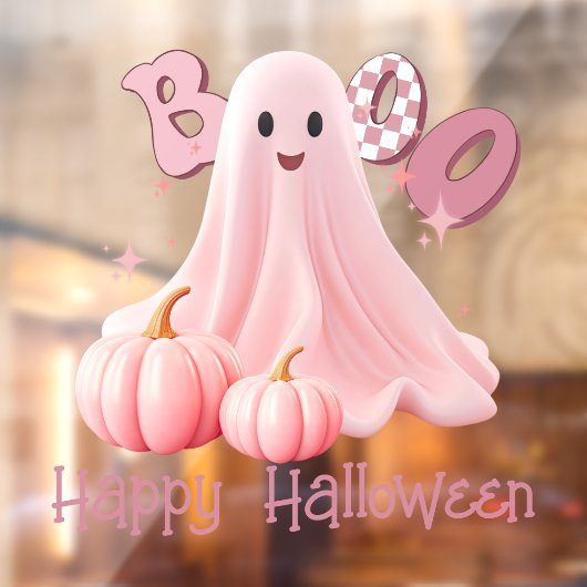 Pink Ghost Boo Happy Halloween Window Cloning Fensteraufkleber (Blatt 2)