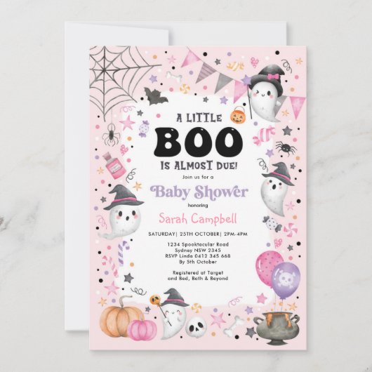 Pink Ghost Halloween Boo Girl Baby Dusche Einladung (Vorderseite)