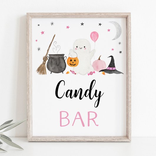 Pink Ghost Halloween Candy Bar Party Sign Poster