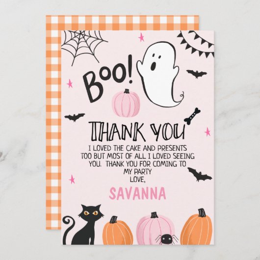 Pink Ghost Halloween Geburtstag Danke Karte (Vorne/Hinten)