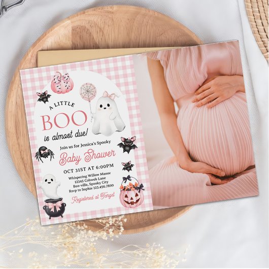 Pink Ghost Halloween Girl Baby Dusche Foto Einladung