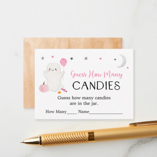 Pink Ghost Halloween Guess Wie viele Spiel Begleitkarte (Vorderseite/Rückseite Beispiel)