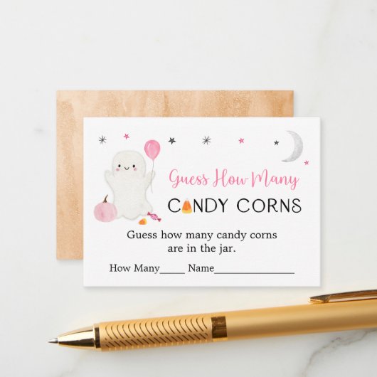 Pink Ghost Halloween Guess Wie viele Spiel Begleitkarte (Vorderseite/Rückseite Beispiel)