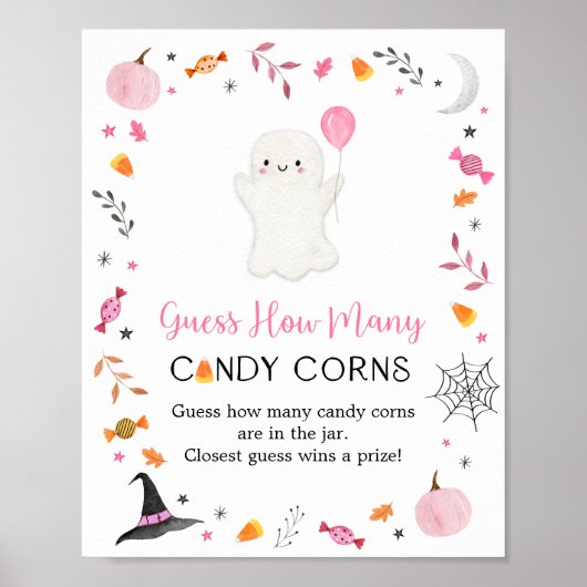 Pink Ghost Halloween Guess Wie viele Spiel Poster (Vorne)