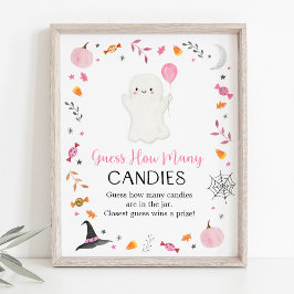 Pink Ghost Halloween Guess Wie viele Spiel Poster