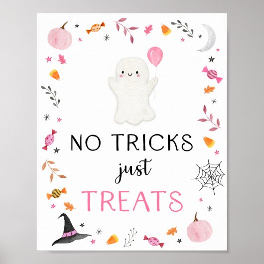 Pink Ghost Halloween keine Tricks Nur Leckereien u Poster (Vorne)