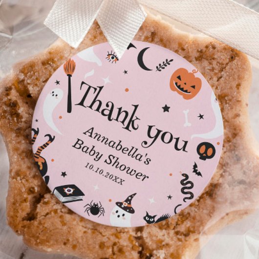 Pink Ghost Halloween Kinderdusche Danke Runder Aufkleber