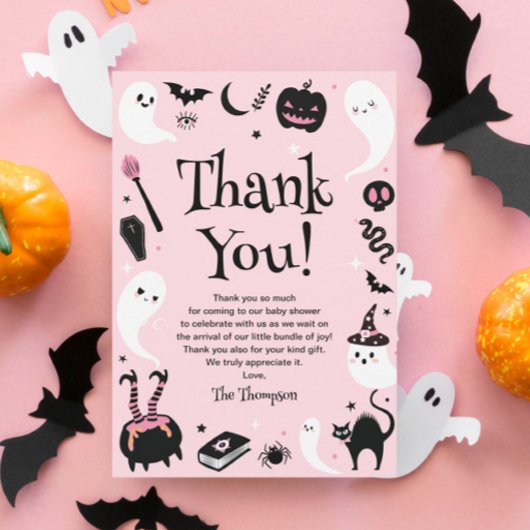 Pink Ghost Halloween Kinderdusche Dankeskarte
