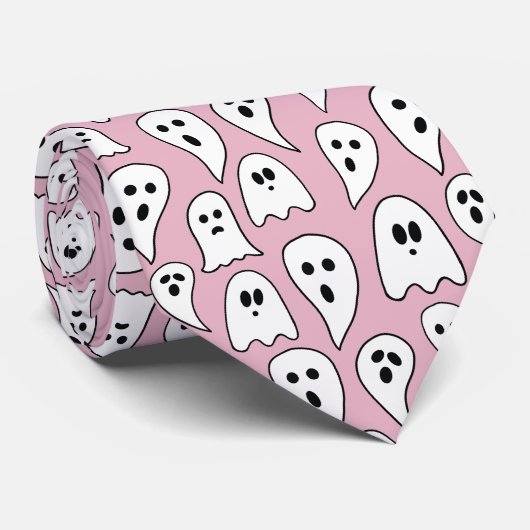Pink Ghost Halloween Krawatte (Gerollt)