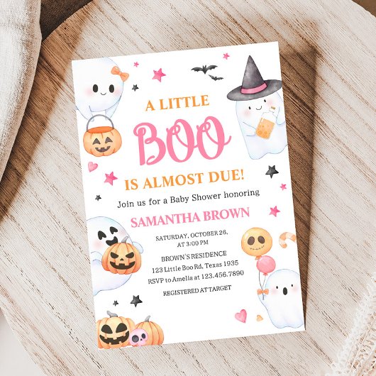 Pink Ghost Halloween Little Boo Baby Dusche Einladung