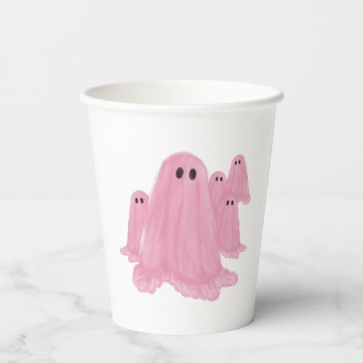 Pink Ghost Halloween Paper Cups Pappbecher (Rückseite)
