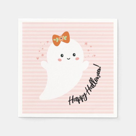 Pink Ghost Happy Halloween Serviette (Vorderseite)