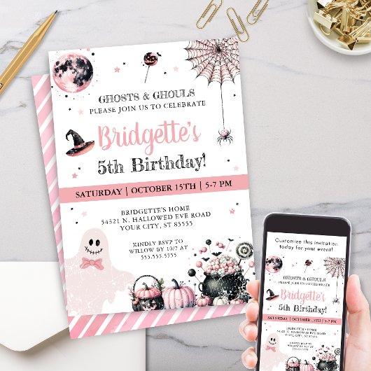 Pink Ghost kids Halloween Party Einladung