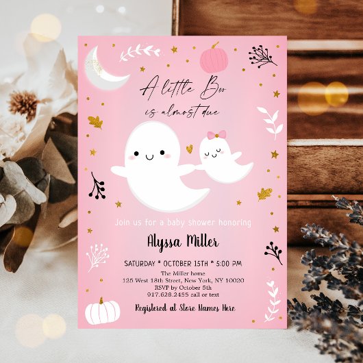 Pink Ghost Little Boo Halloween Kinderdusche Einladung