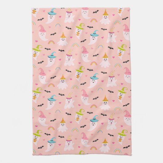 Pink Ghost Rainbow Muster Halloween Küchentuch (Vertikal)