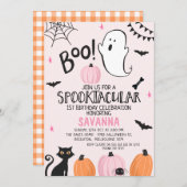 Pink Ghost Spooktacular Halloween 1. Geburtstag Einladung (Vorne/Hinten)