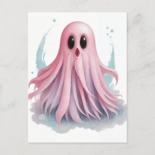 Pink Ghost Watercolor Kunst Postkarte