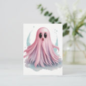 Pink Ghost Watercolor Kunst Postkarte (Stehend Vorderseite)