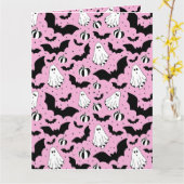 Pink ghosts, bats and pumpkins karte (Gelbe Blume)
