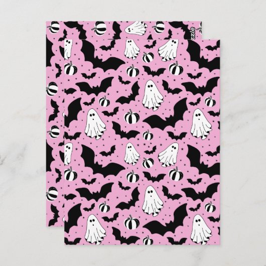 Pink ghosts, bats and pumpkins postkarte (Vorne/Hinten)
