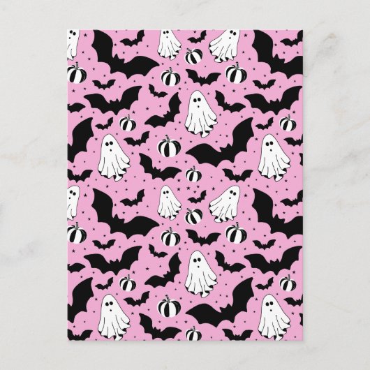 Pink ghosts, bats and pumpkins postkarte (Vorderseite)
