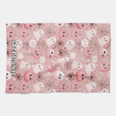 Pink Ghosts & Pumpkins Whimsisches Halloween Geschirrtuch (Horizontal)