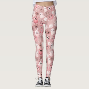 Pink Ghosts & Pumpkins Whimsisches Halloween Leggings