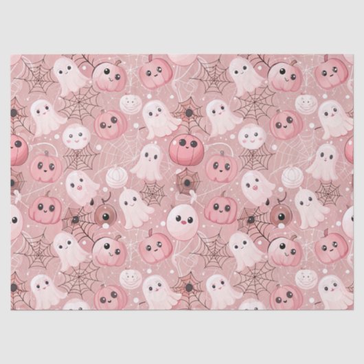 Pink Ghosts & Pumpkins Whimsisches Halloween Seidenpapier (Vorderseite)
