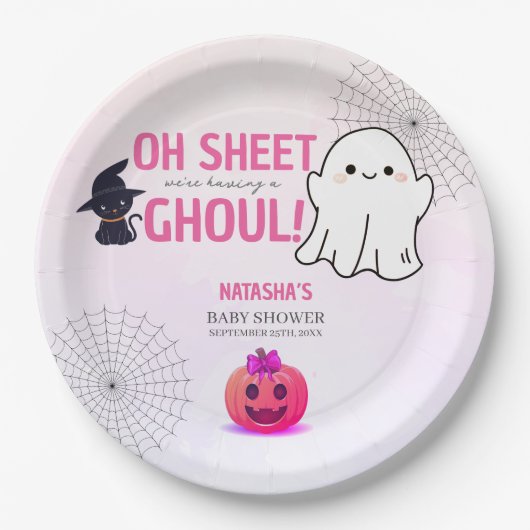 Pink Ghoul Halloween Kinderdusche Pappteller (Vorderseite)