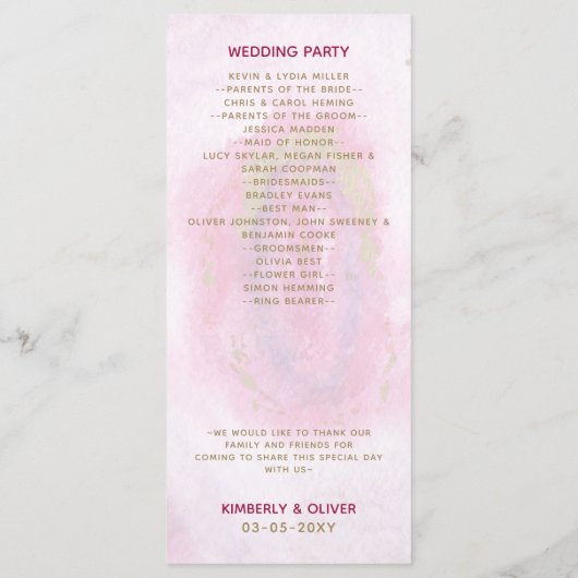 Pink Gilt Agate Hochzeitsprogramme Programm (Rückseite)