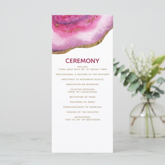 Pink Gilt Agate Hochzeitsprogramme Programm (Stehend Vorderseite)