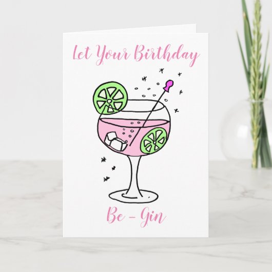Pink Gin Happy Birthday Karte (Vorderseite)