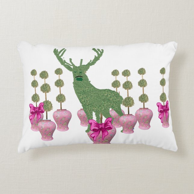 Pink Ginger Jar Jars Deer Topiary Art Poster Dekokissen (Vorderseite)