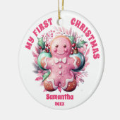Pink Gingerbread Baby's First Christmas Ornament (Links)