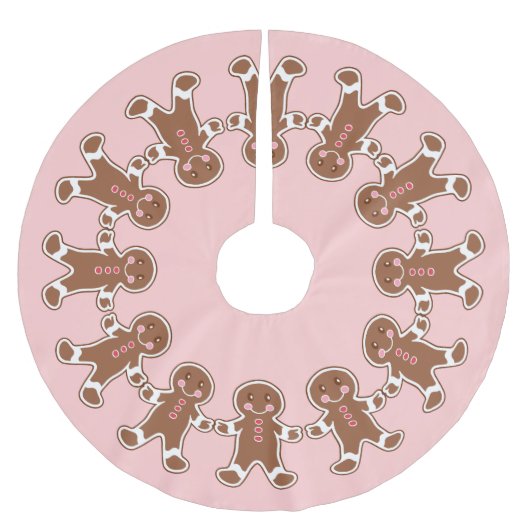 Pink Gingerbread Boys Weihnachtsbaumrock Polyester Weihnachtsbaumdecke (Vorderseite)