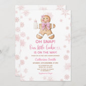 Pink Gingerbread Christmas Baby Shower Snowflakes Einladung (Vorne/Hinten)