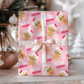 Pink Gingerbread Girl Weihnachtswrapping Paper Geschenkpapier