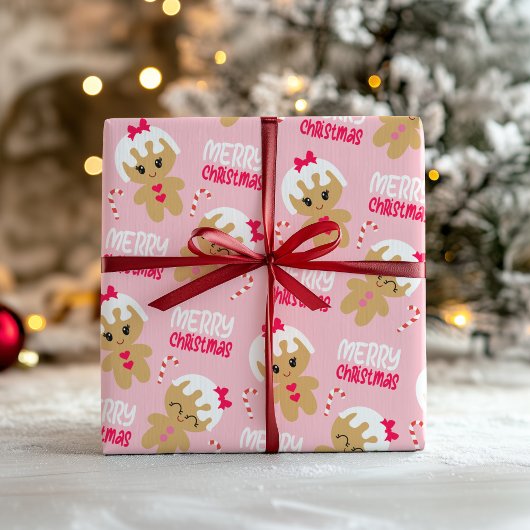 Pink Gingerbread Girl Weihnachtswrapping Paper Geschenkpapier
