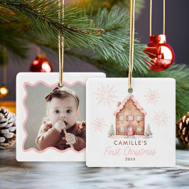 Pink Gingerbread Haus 1. Weihnachtsfeiertag Kerami Keramikornament